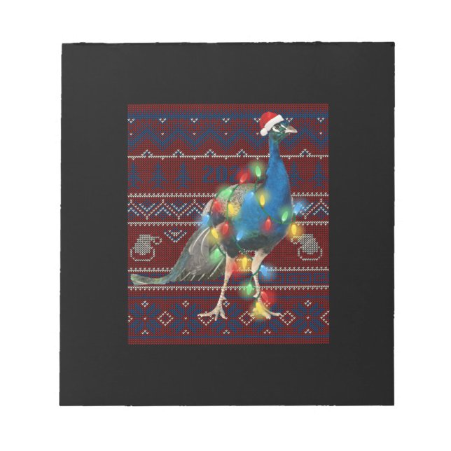 Peacock jul Ljus Ugly Sweater Goat Älskare Anteckningsblock (Framsida)