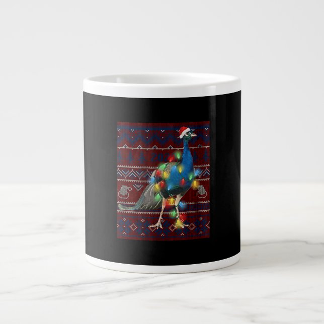 Peacock jul Ljus Ugly Sweater Goat Älskare Jumbo Mugg (Framsidan)