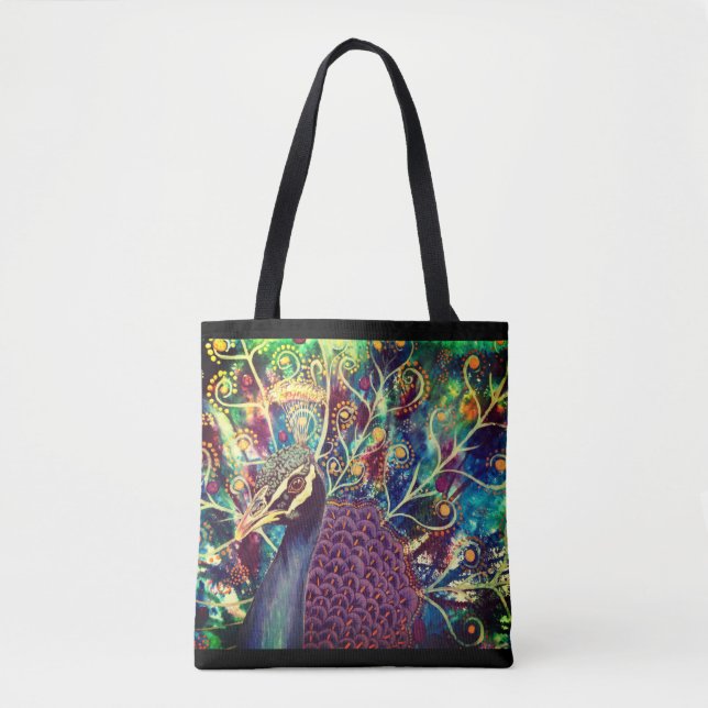 Peacock kaleidoskop, färglös boho konstnärlig tygkasse (Framsida)