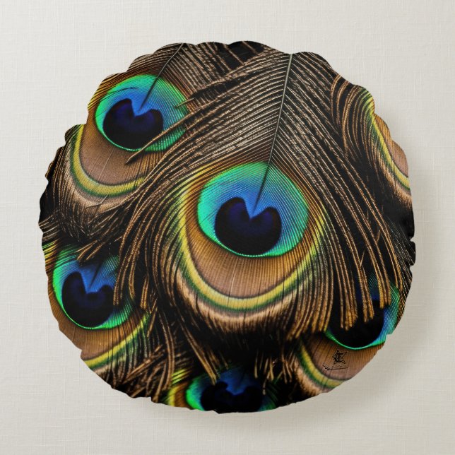 Peacock Kärlek Rund Kudde (Framsidan)