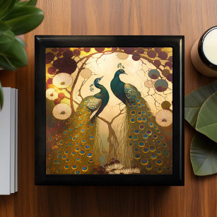 Peacock Klimt Guld Grönt Art nouveau Fåglar Minnesask