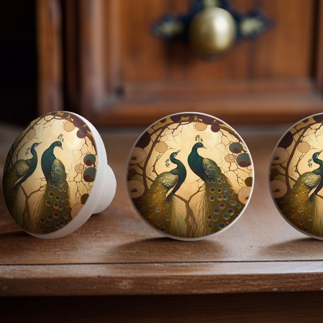 Peacock Klimt Guld Grönt Decor Art nouveau Knopp (Skapare uppladdad)