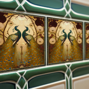 Peacock Klimt Wall Decor Impressionist Art nouveau Kakelplatta