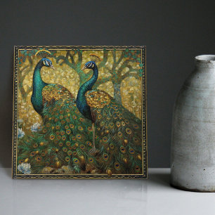 Peacock Klimt Wall Decor Impressionist Art nouveau Kakelplatta