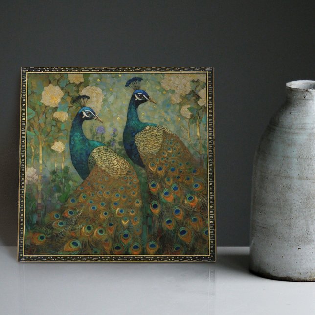 Peacock Klimt Wall Decor Impressionist Art nouveau Kakelplatta (Skapare uppladdad)