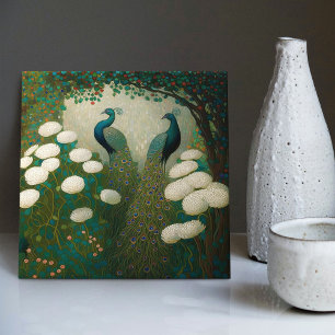 Peacock Klimt Wall Decor Repro Art nouveau Kakelplatta