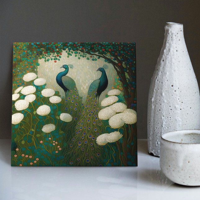 Peacock Klimt Wall Decor Repro Art nouveau Kakelplatta (Skapare uppladdad)