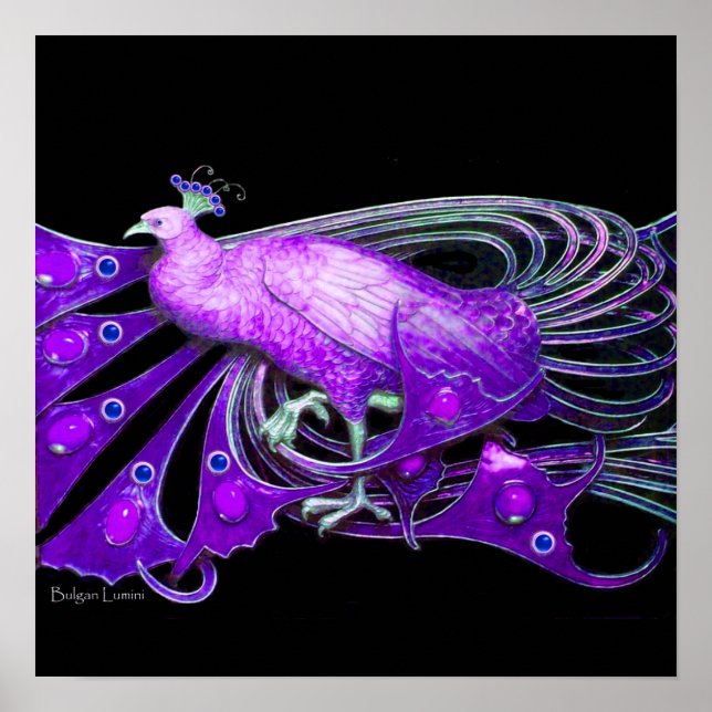 PEACOCK,lila blue violet black Poster (Framsidan)