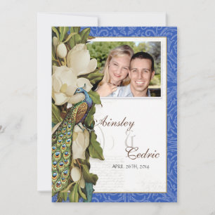Peacock Magnolia Blommigt Swirl Damask Wedding Inbjudningar
