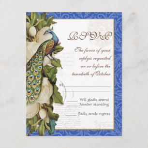 Peacock Magnolia Blommigt Swirl Damask Wedding OSA Kort