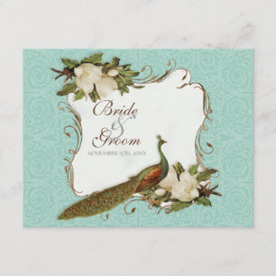 Peacock Magnolia Blommigt Swirl Damask Wedding OSA Kort