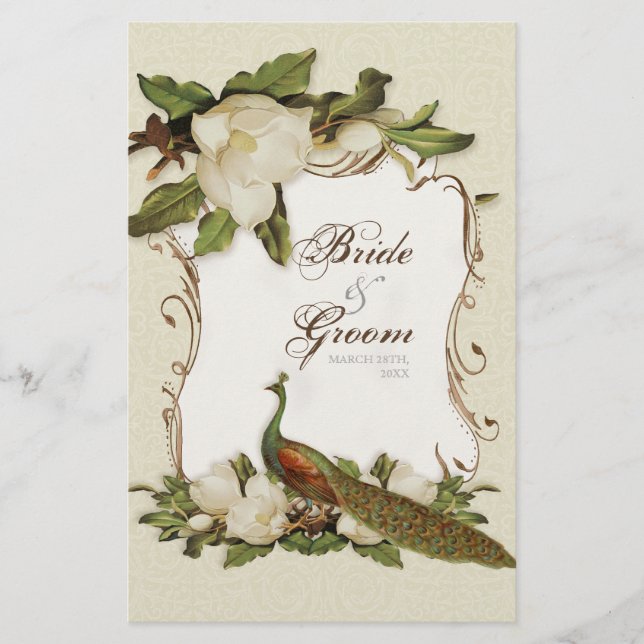 Peacock Magnolia Swirl - Menykort för middag (Framsida)