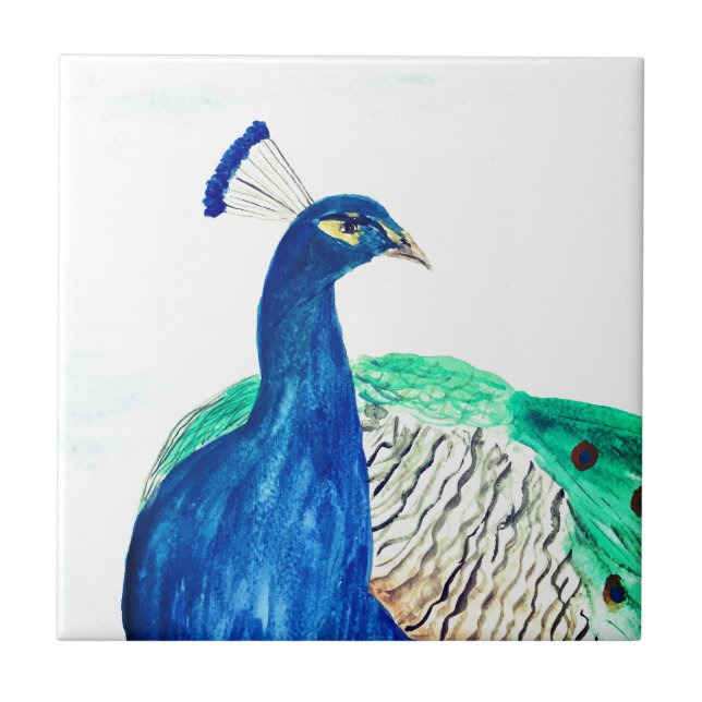 Peacock målat vattenfärg Bird Kitchen Rustic Kakelplatta (Framsidan)