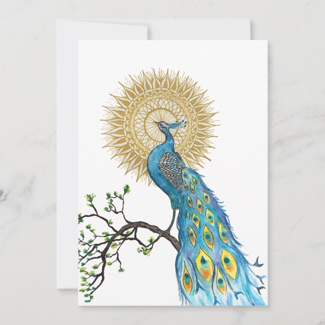 Peacock Mandala Large Flat Note Card (Framsida)