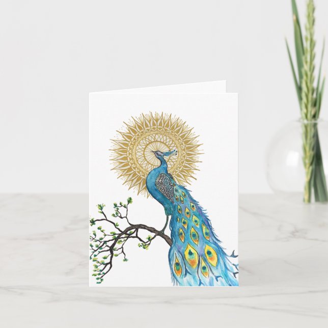 Peacock Mandala-mappat anteckningskort (Framsida)