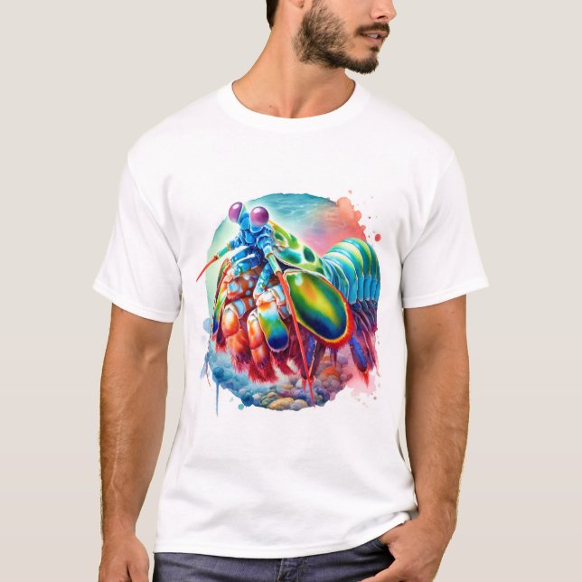 Peacock Mantis Shrimp REF253 - Watercolor T Shirt (Framsida)