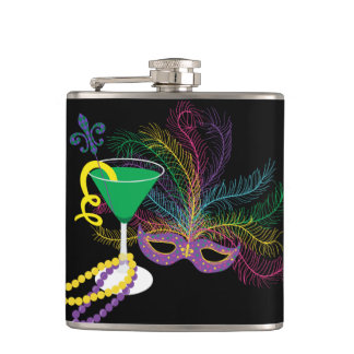 Peacock Mask och Martini Mardi Gras Fickplunta