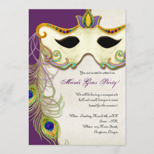 Peacock Masqueramasken Boll - Mardi Gras Party Inbjudningar