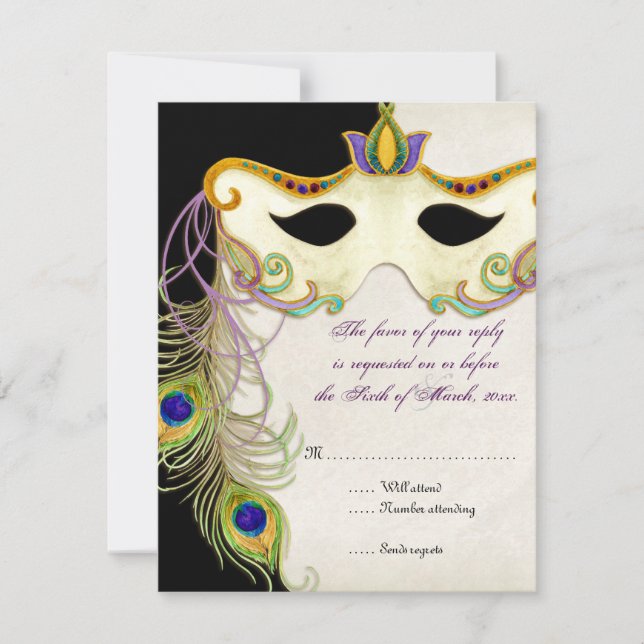 Peacock Masqueramasken Boll - OSA Responcard Kort (Framsida)