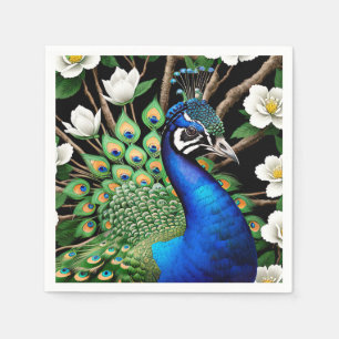 Peacock med blommor pappersservett