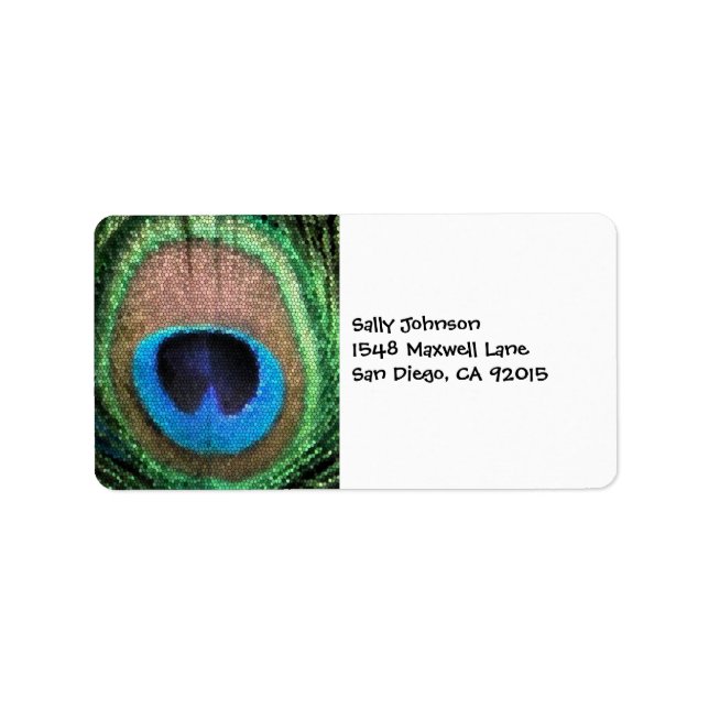 Peacock med fastsatt glaseffekt. adressetikett (Framsidan)
