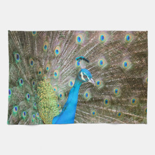 Peacock med Feathers Fanned - Wildlife Bird Photo Kökshandduk