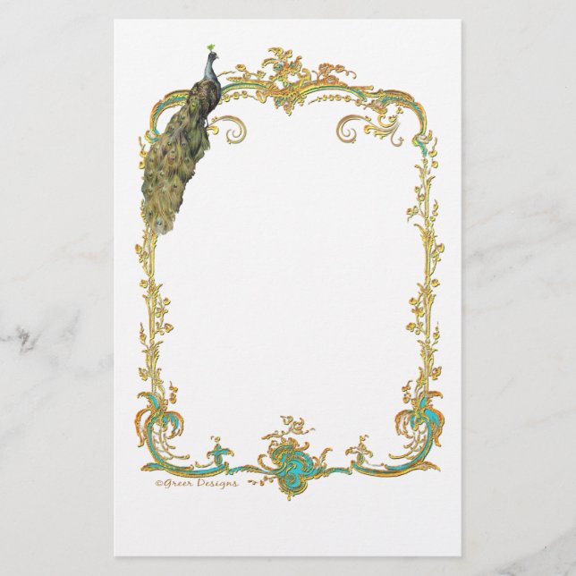 Peacock med Guld Ram Ornate Art Print (Framsida)