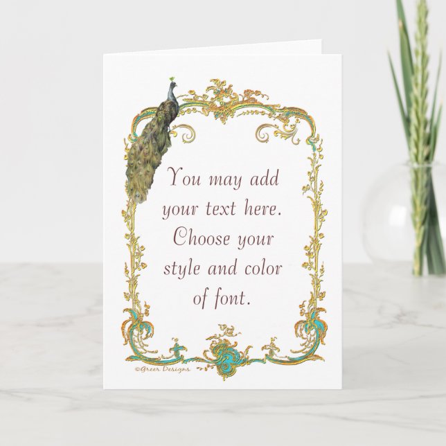 Peacock med Guld Ram Ornate Art Print Card Kort (Framsida)