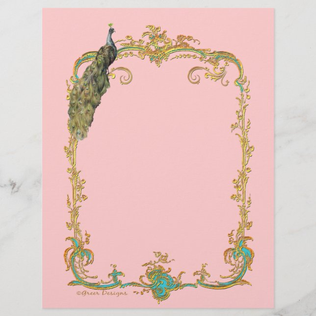 Peacock med Guld Ram Ornate Stationery (Framsida)