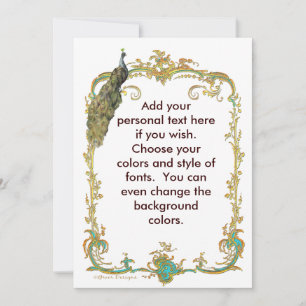 Peacock med Guld Ram Ornate Stationery Anteckningskort