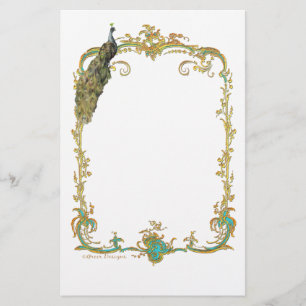 Peacock med Guld Ram Ornate Stationery Brevpapper