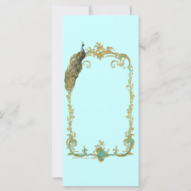 Peacock med Guld Ram "Save the Date Card" (Spara d (Framsida)