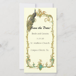 Peacock med Guld Ram "Save the Date Card" (Spara d Spara Datumet