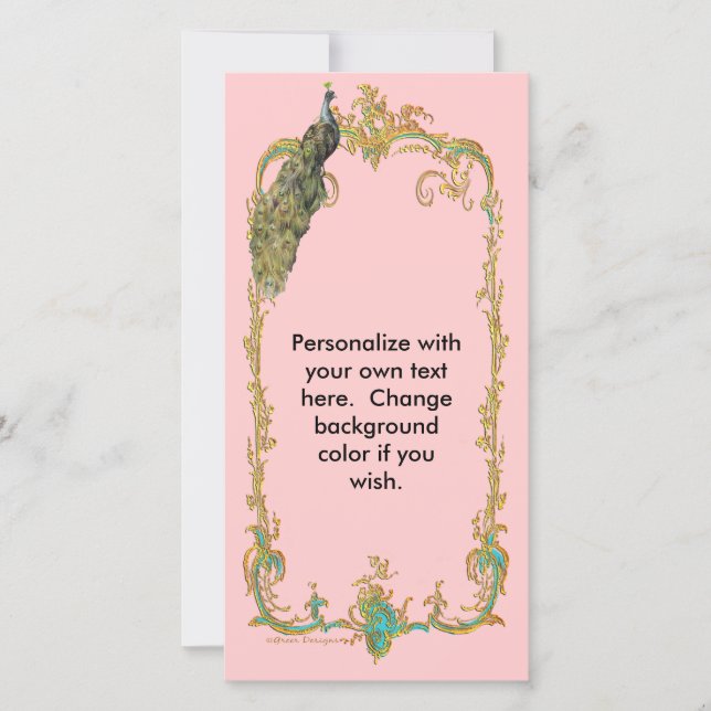Peacock med Guld Ram "Save the Date Card" (Spara d Spara Datumet (Framsida)