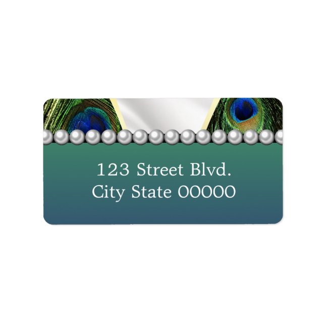 Peacock med Guld Silver Drapery Adressetikett (Framsidan)