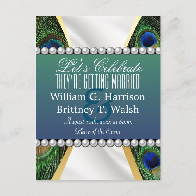 Peacock med Guld Silver Drapery Vykort (Framsida)