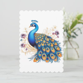 Peacock med Lila blommor Julkort