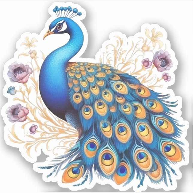 Peacock med Lila blommor Klistermärken (Framsida)