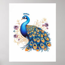 Peacock med Lila blommor