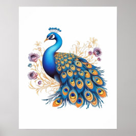 Peacock med Lila blommor Poster