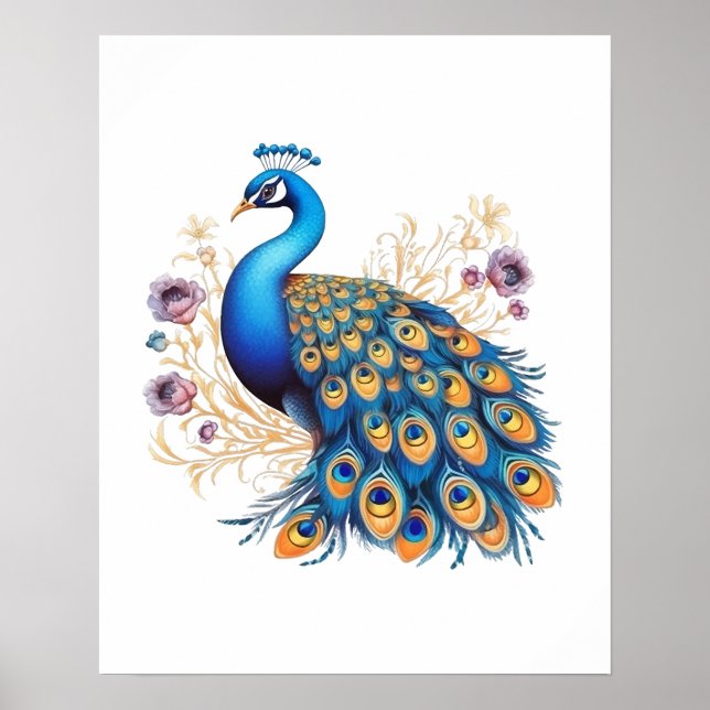 Peacock med Lila blommor Poster (Framsidan)