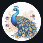 Peacock med Lila blommor Runt Klistermärke<br><div class="desc">Den vackra fågeln med lila blommor skapar en fängslande och förtjusande syn. Fredskapen, känd för sitt ansvarsfulla plumage, visar en mässande visning av pulserande blåsor och gröntar som skakar i solljus. Utöver sin allure omges påsen av en lush-tapestry av lila blommor, som förstärker dess regala utseende. De vackra fjädrarna av...</div>