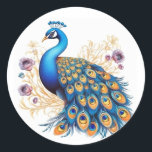 Peacock med Lila blommor Runt Klistermärke<br><div class="desc">Den vackra fågeln med lila blommor skapar en fängslande och förtjusande syn. Fredskapen, känd för sitt ansvarsfulla plumage, visar en mässande visning av pulserande blåsor och gröntar som skakar i solljus. Utöver sin allure omges påsen av en lush-tapestry av lila blommor, som förstärker dess regala utseende. De vackra fjädrarna av...</div>