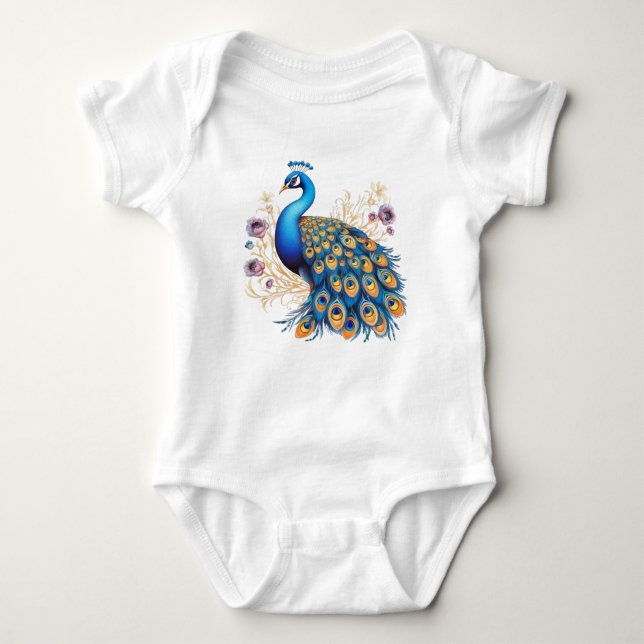 Peacock med Lila blommor T Shirt (Framsida)