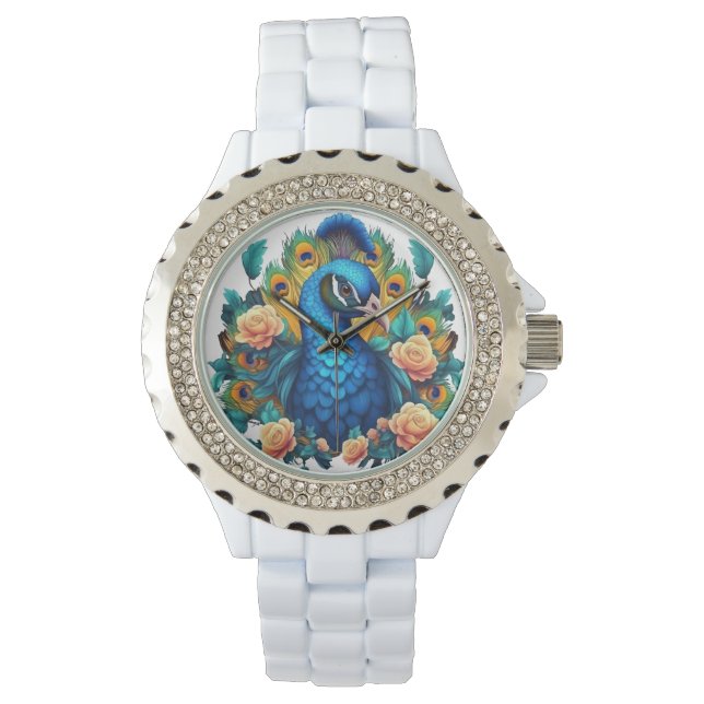 Peacock med persikor Ro Armbandsur (Framsida)