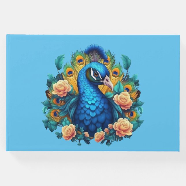 Peacock med persikor Ro Gästböcker (Framsida)