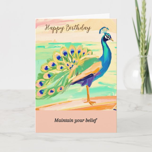 peacock message happy birthday kort (Framsida)