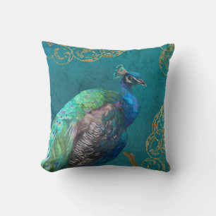 Peacock Modern Elegant Blue Paint w Guld Glitter Kudde