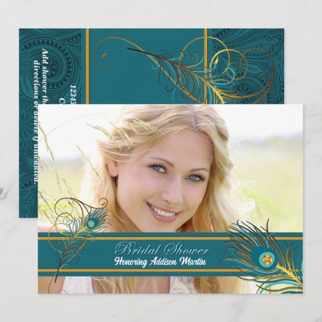 Peacock Möhippa Bride to be Photo Inbjudningar (Fram/baksida)