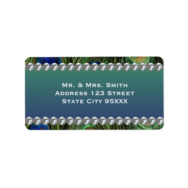 Peacock Mönster med pärlor Adressetikett (Framsidan)